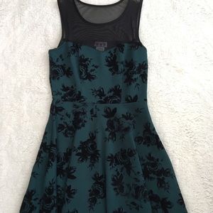 Black and Teal Lace Semi Formal Dress